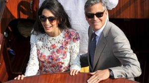 George Clooney and Amal Alamuddin in floral Giambattista Valli Couture dress.jpg